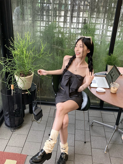 條紋抹胸氣質短裙兩件套