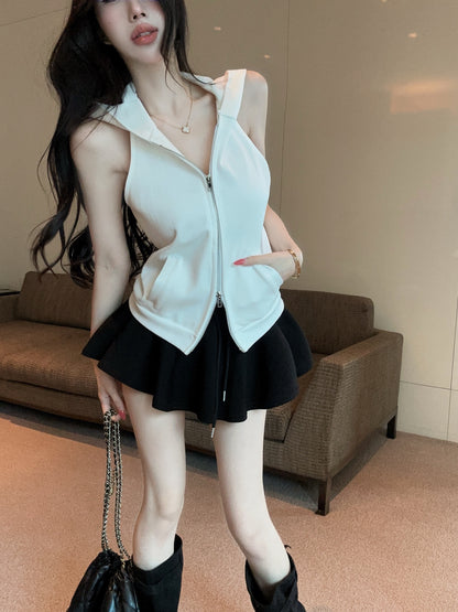 歐美酷辣連帽露肩無袖上衣