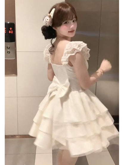 法式蝴蝶結小飛袖公主澎澎短裙
