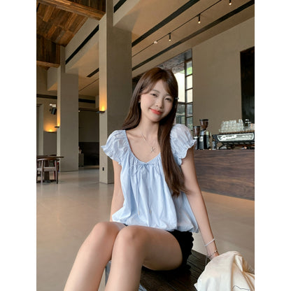 白月光泡泡袖甜美小個子短上衣