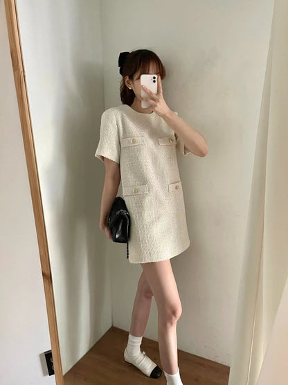 韓系四口袋小個子小香風連身裙