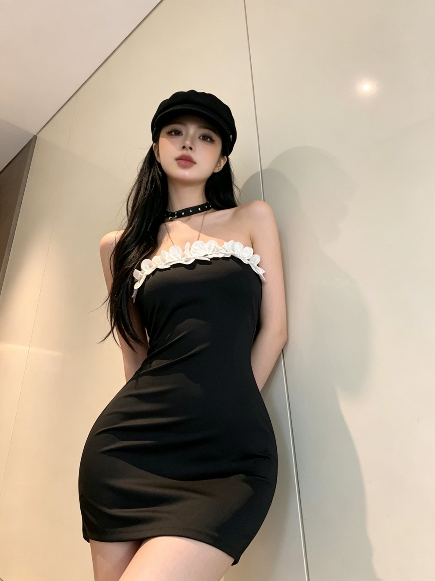 派對黑色抹胸超薄緊身包臀短裙