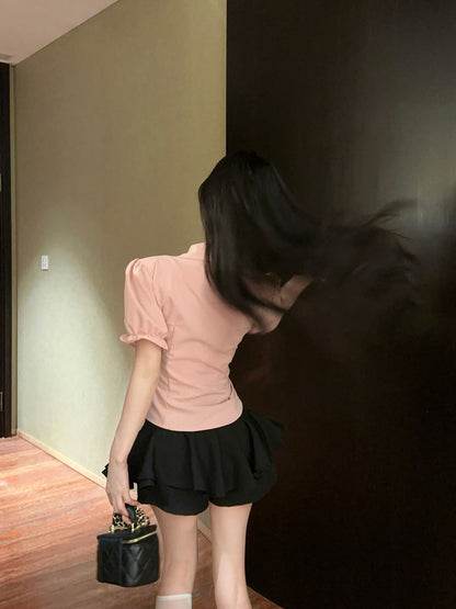 純御收腰JK領帶襯衫&高腰澎澎裙套裝