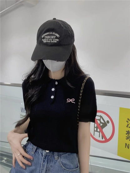 POLO領蝴蝶結刺繡上衣🎀