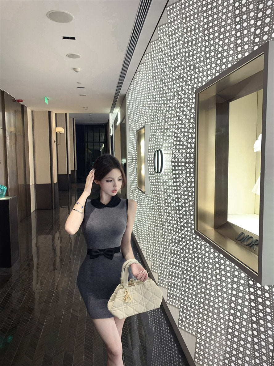 韓系POLO蝴蝶結小香風娃娃領連身裙