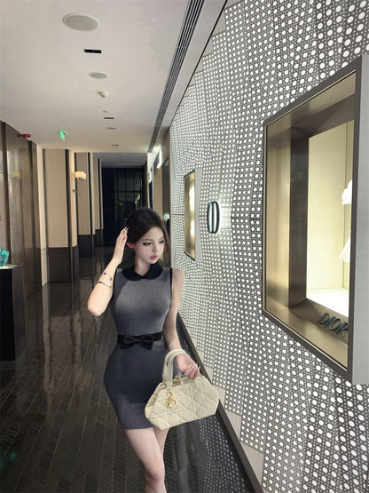 韓系POLO蝴蝶結小香風娃娃領連身裙